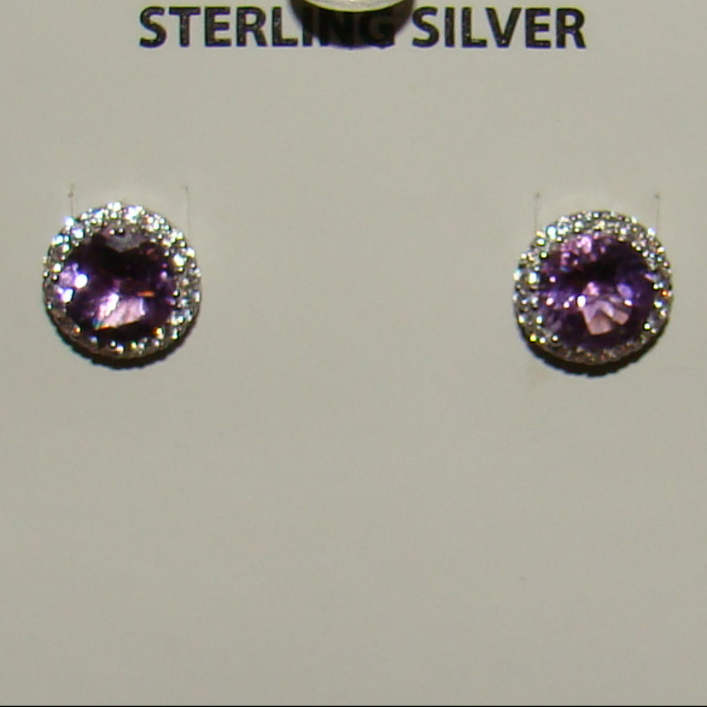 Amethyst & Cubic Zirconia Halo Stud Earrings